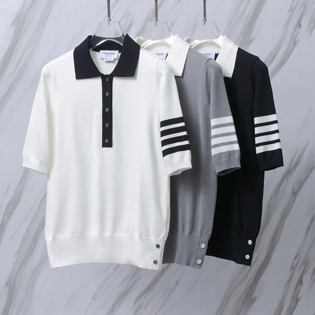 ：M 30（TB POLO ） THOM BROWNE TB POLO Classic Breathable Authentic Quality + Authentic Size：0/1/2 ：White/Navy Blue/Gray